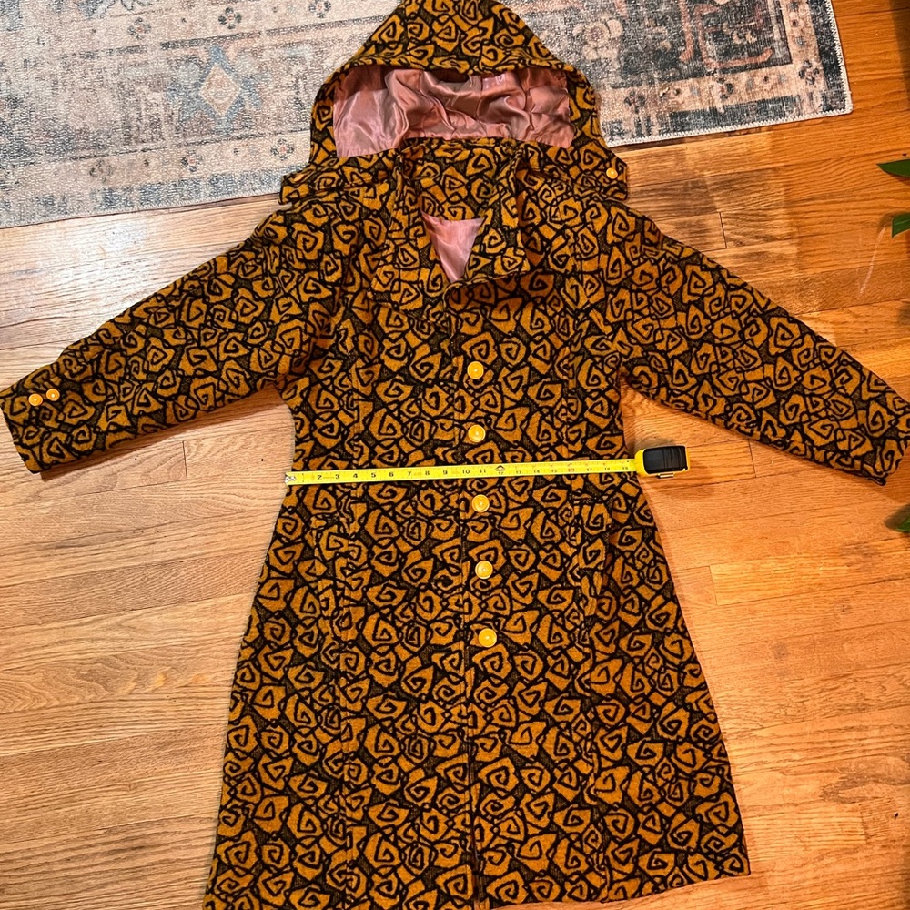Vintage Patterned Pea Coat with Hood